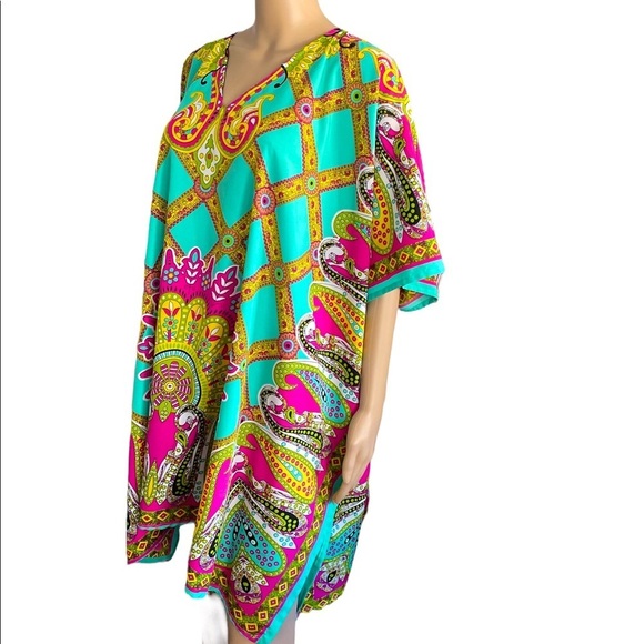 GypsieBlu Turquoise Kaftan Dress one size - Picture 3 of 8